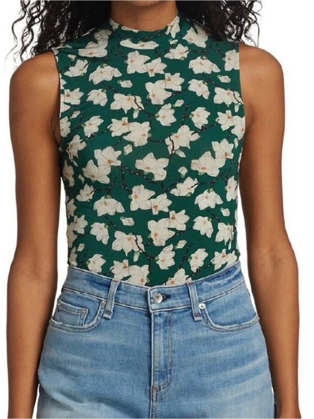 rag & bone Sabeen Floral Mock Neck Sleeveless Top Green Size Large - Picture 5 of 9